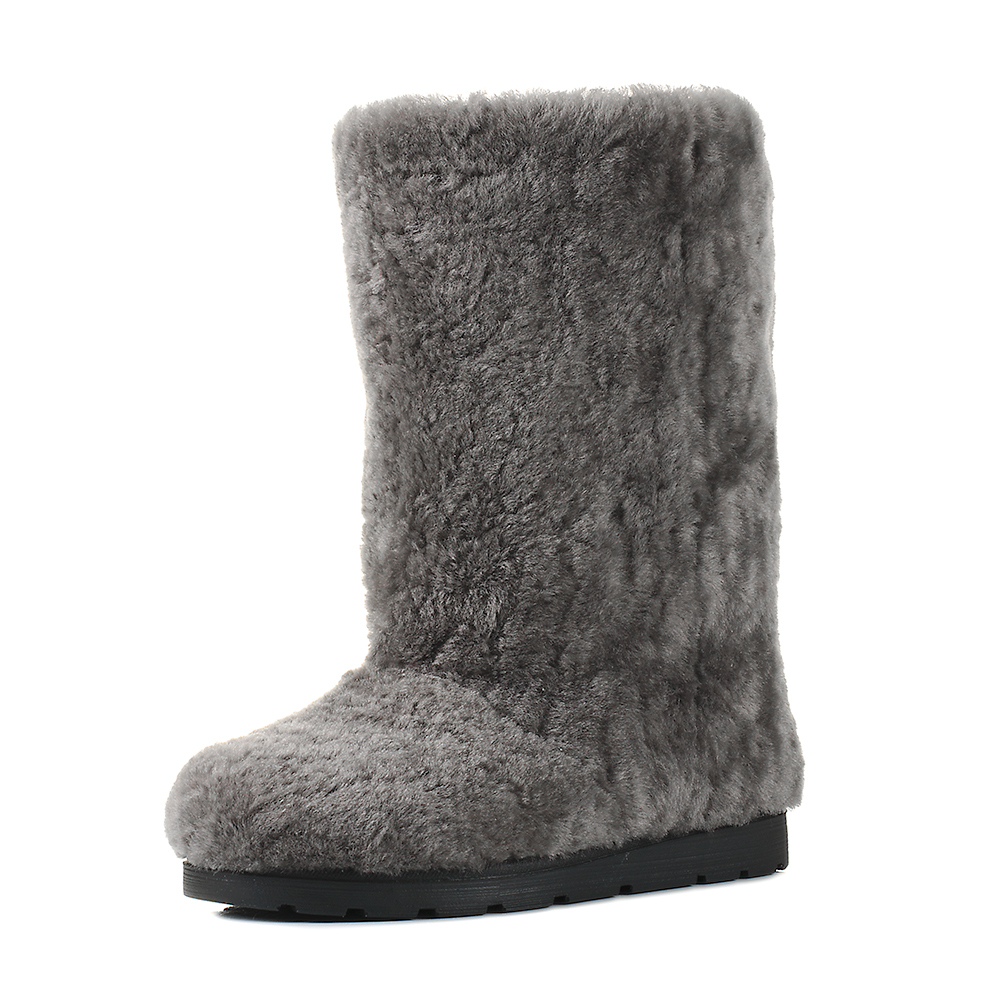 Yeti in the city Gray High Fur Shoes (Sheepskin Fur)