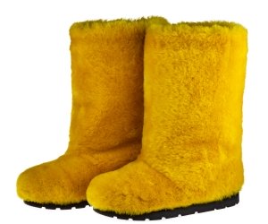 Yeti in the city Yellow High Fur Shoes (Sheepskin Fur)
