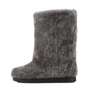 Yeti in the city Gray High Fur Shoes (Sheepskin Fur)