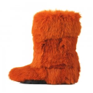 Keri Orange High Fur Shoes (Rabbit Fur)