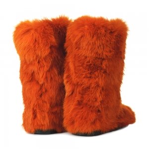 Keri Orange High Fur Shoes (Rabbit Fur)